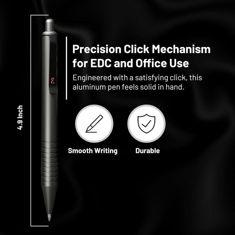 Everyman Grafton Gunmetal Mini Click Refillable 0.7mm Gel Pen | Compact Aluminum Pen with Deep Grooved Grip for Smooth Writing | Pocket EDC Ink Pen for Office, Travel, Journaling & Daily Use - Image 3